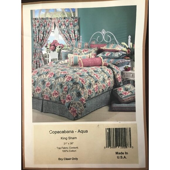 Other - King sham Aqua Copacabana  Tropical 20's design barkcloth Mid Century Style  New